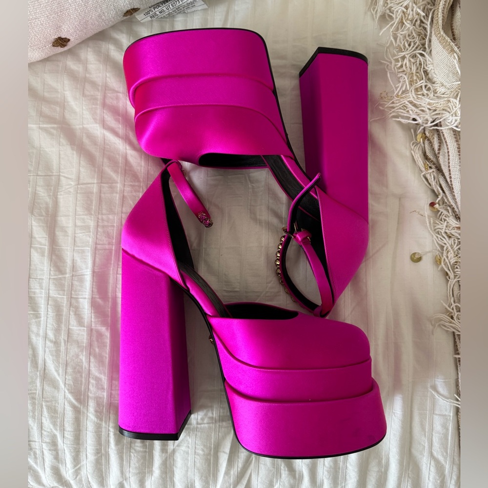 Versace Hot Pink Platform Block Heel Sandals - Picture 2 of 6